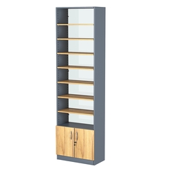 Стеллаж из ДСП с 7-ю полками 300x600 мм серии LEVEL-7 №5-1 (З/C - СТЕКЛО), Темно-серый и Дуб Золотистый