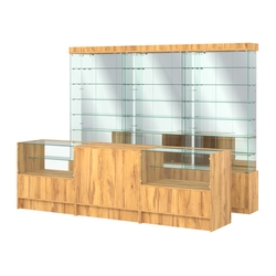 Комплект стеклянных витрин ИС-32 и прилавков ЭК-3, Дуб Золотистый