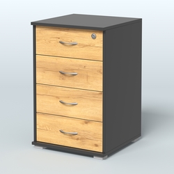 Тумба Нотте подкатная (4 ящика с замком), Черный и Дуб Золотистый U1148