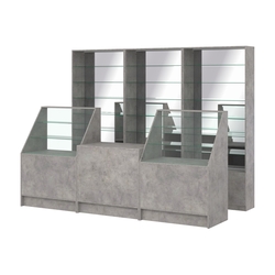 Комплект стеллажей со стеклянными полками U-6 №12-2 и прилавков ЭК-07, Бетон Чикаго светло-серый F186 ST9