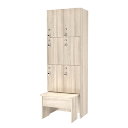 Шкаф для раздевалок с задвижной скамейкой КОМБО-Трио №2-2, Дуб Сонома