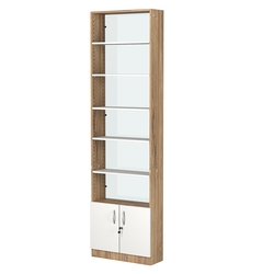 Стеллаж из ДСП с 5-ю полками 200x600 мм серии LEVEL-5 №3-1 (З/C - СТЕКЛО), Дуб Канзас коричневый + Белый