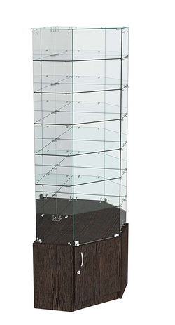 Витрина ИСТРА угловая №334  (задние стенки - зеркало), Дуб Венге