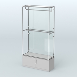 Торговая система ХРОМ (задняя стенка - стекло) 1200 мм №1-4 с тумбой Т-21 и поручнями, Серый