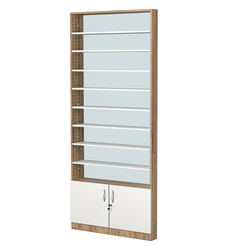 Стеллаж из ДСП с 8-ю полками 100x900 мм серии LEVEL-8 №8-2 (З/C - ЗЕРКАЛО), Дуб Канзас коричневый + Белый