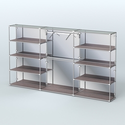 Торговая система ХРОМ (задняя стенка - зеркало) 3600 мм с полками ДСП и поручнями №9, Ясень Анкор темный