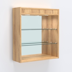 Витрина настенная №201-4Г открытая зеркальная с подсветкой, Дуб Золотистый