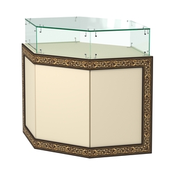 Стеклянный шестигранный прилавок с декором №СПБА-16, Крем Вайс