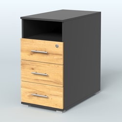 Тумба приставная с 3 ящиками (метабокс) и нишей с замком без топа Индиго Вуд, цвет белый + дуб светлый, Черный и Дуб Золотистый U1148