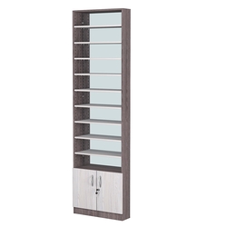 Стеллаж из ДСП с 9-ю полками 150x600 мм серии LEVEL-9 №2-2 (З/C - ЗЕРКАЛО), Ясень Анкор темный + Ясень Анкор светлый