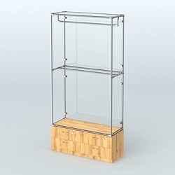 Торговая система ХРОМ (задняя стенка - стекло) 1200 мм №1-2 с тумбой Т-14 и поручнями, Дуб Золотистый