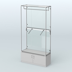 Торговая система ХРОМ (задняя стенка - стекло) 1200 мм №2-4 с тумбой Т-21 и поручнями, Серый