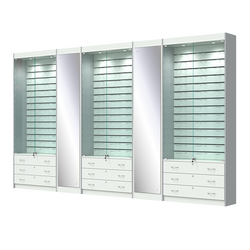 Комплект витрин под очки №10+1+10+1+10 (закрытый доступ), Белый + Серый