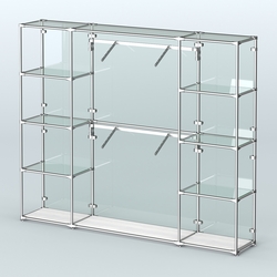 Торговая система ХРОМ (задняя стенка - стекло) 2430 мм с прозрачными полками и поручнями №7, Ясень Анкор светлый