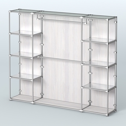 Торговая система ХРОМ (задняя стенка - ДСП) 3600 мм с зеркальными полками и поручнями №3, Ясень Анкор светлый