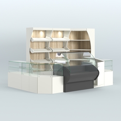 Угловой павильон с широкими прилавками для торговли хлебом и выпечкой №1, Белый + Дуб Сонома