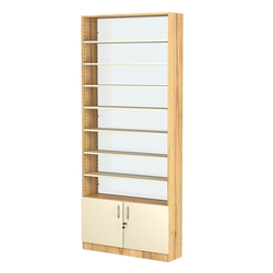 Стеллаж из ДСП с 7-ю полками 250x900 мм серии LEVEL-7 №11-1 (З/C - СТЕКЛО), Дуб Золотистый и Крем Вайс