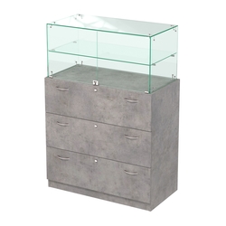 Прилавок с распашными дверками в стеклянной части Селена-101, Бетон Чикаго светло-серый F186 ST9