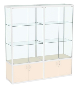 Витрина стеклянная двухсекционная с накопителем алюминиевая ВСА-6, Крем Вайс