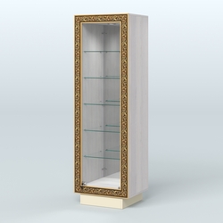 Низкая витрина с декором и пятью прозрачными полками НБА-503, Ясень Анкор светлый и Крем Вайс