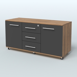 Тумба сервисная Индиго с 3 ящиками с замком и 2 фасадами, Орех + Черный