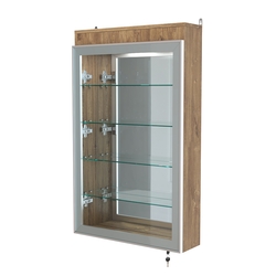 Витрина настенная №2-4А зеркальная с четырьмя полками и подсветкой серии Collecto, Дуб Канзас коричневый