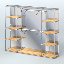 Торговая система ХРОМ (задняя стенка - зеркало) 2430 мм с полками ДСП и поручнями №7, Дуб Золотистый