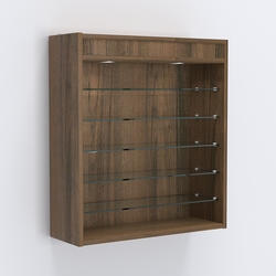 Витрина настенная №201-7Г открытая с пятью полками и верхним светом, Орех