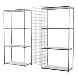 Сетчатый стеллаж СТИЛЬ с полками ДСП и решеткой №31-3, Ясень Анкор светлый - U31104