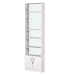 Стеллаж из ДСП с 5-ю полками 200x600 мм серии LEVEL-5 №3-1 (З/C - СТЕКЛО), Ясень Анкор светлый