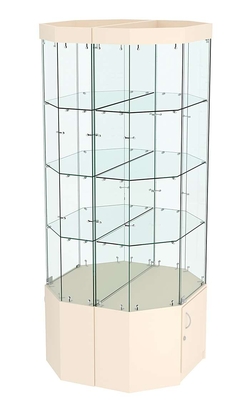 Стеклянная высокая островная витрина с подсветкой серии Истра №801-О, Крем Вайс