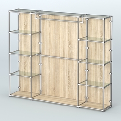 Торговая система ХРОМ (задняя стенка - ДСП) 2430 мм с прозрачными полками и поручнями №3, Дуб Сонома