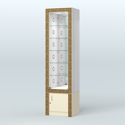 Витрина с декором и стеклянными полками №ВБА-504С, Ясень Анкор светлый и Крем Вайс