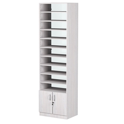 Стеллаж из ДСП с 9-ю полками 400x600 мм серии LEVEL-9 №7-1 (З/C - СТЕКЛО), Ясень Анкор светлый