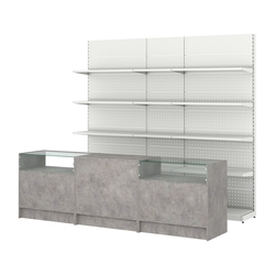 Комплект металлических стеллажей с полками и прилавков ЭК-2, Бетон Чикаго светло-серый F186 ST9