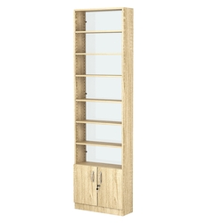 Стеллаж из ДСП с 6-ю полками 200x600 мм серии LEVEL-6 №3-1 (З/C - СТЕКЛО), Дуб Сонома