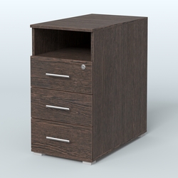 Тумба приставная с 3 ящиками (метабокс) и нишей с замком без топа Индиго Вуд, цвет белый + дуб светлый, Дуб Венге