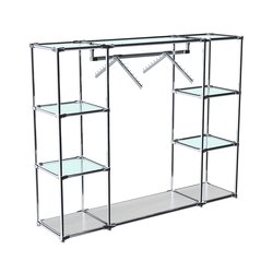 Хромированный стенд-вешало TD-47 №1-1 Хром (с прозрачными полками стекло 6мм), Ясень Анкор светлый - U31104