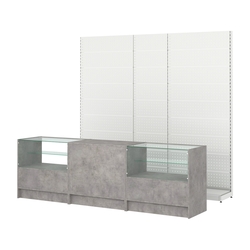 Комплект металлических стеллажей с перфорацией и прилавков ЭК-3, Бетон Чикаго светло-серый F186 ST9