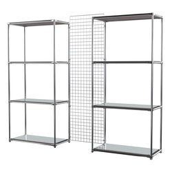 Сетчатый стеллаж СТИЛЬ с зеркальными полками и решеткой №31-4, Ясень Анкор темный - U31105