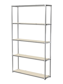 Торговый хромированный стеллаж с полками ДСП №3, Крем Вайс