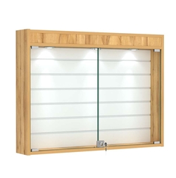 Витрина настенная №3-2Б широкая со встроенной подсветкой , Дуб Золотистый