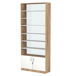 Стеллаж из ДСП с 6-ю полками 300x900 мм серии LEVEL-6 №12-1 (З/C - СТЕКЛО), Дуб Канзас коричневый + Белый