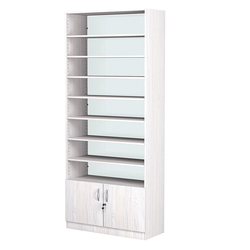 Стеллаж из ДСП с 8-ю полками 400x900 мм серии LEVEL-8 №14-1 (З/C - СТЕКЛО), Ясень Анкор светлый