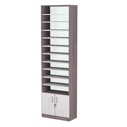 Стеллаж из ДСП с 10-ю полками 300x600 мм серии LEVEL-10 №5-2 (З/C - ЗЕРКАЛО), Ясень Анкор темный + Ясень Анкор светлый