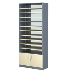 Стеллаж из ДСП с 10-ю полками 400x900 мм серии LEVEL-10 №14-2 (З/C - ЗЕРКАЛО), Темно-серый + Крем Вайс