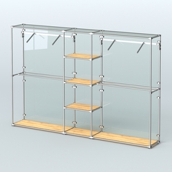 Торговая система ХРОМ (задняя стенка - стекло) 3030 мм с полками ДСП и поручнями №12, Дуб Золотистый