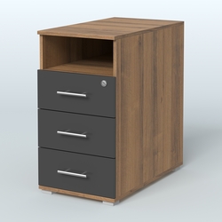 Тумба приставная с 3 ящиками (метабокс) и нишей с замком без топа Индиго Вуд, цвет белый + дуб светлый, Орех + Черный