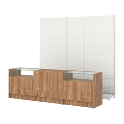 Комплект металлических стеллажей с перфорацией и прилавков ЭК-2, Дуб Канзас коричневый