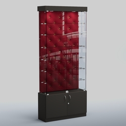 Высокая стеклянная витрина КАПИТОНЕ №31, Черный + 07 Dk. Red Велюр